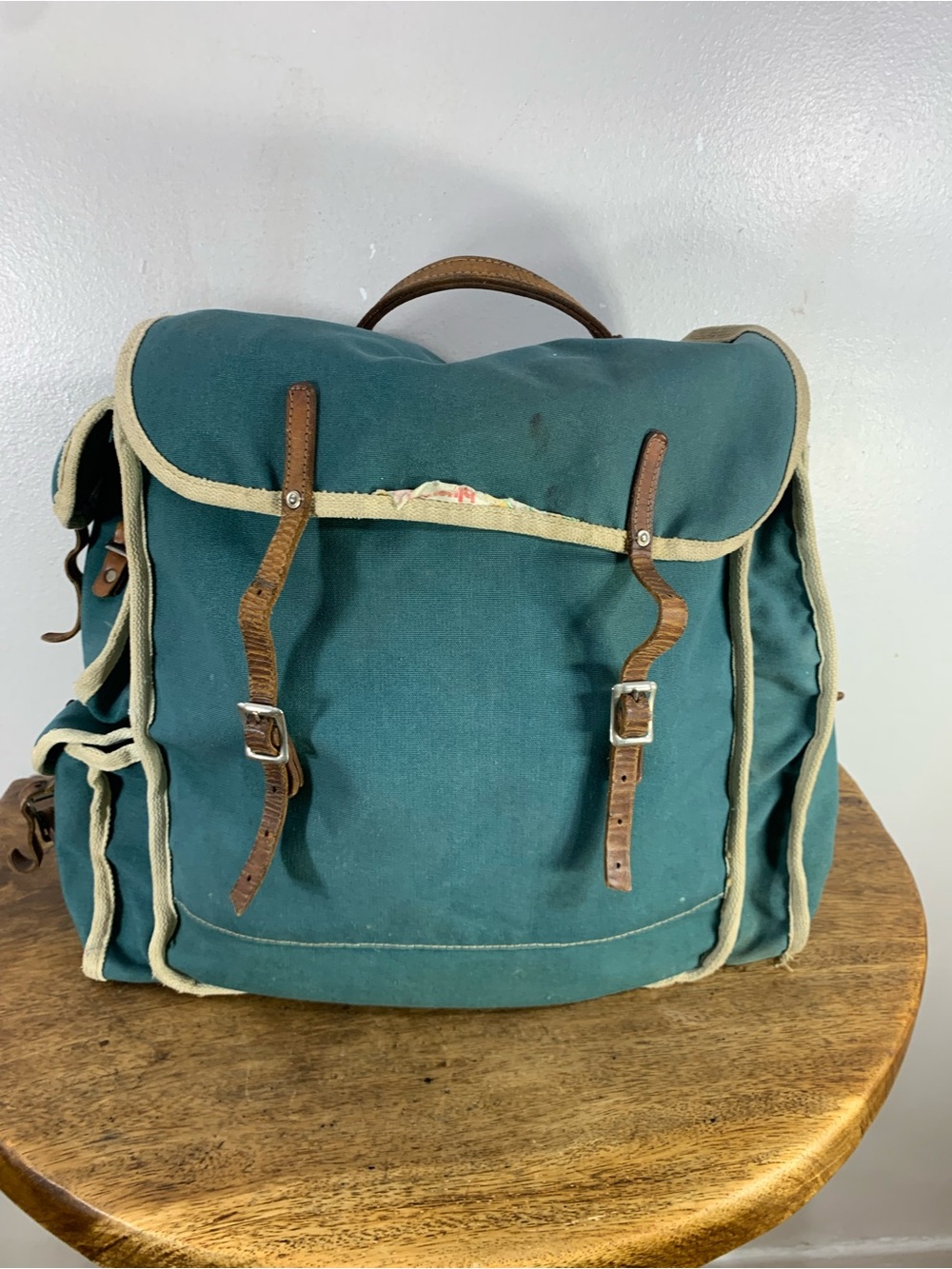 Vintage 70s canvas and leather backpack, Classic  rugged outdoor style